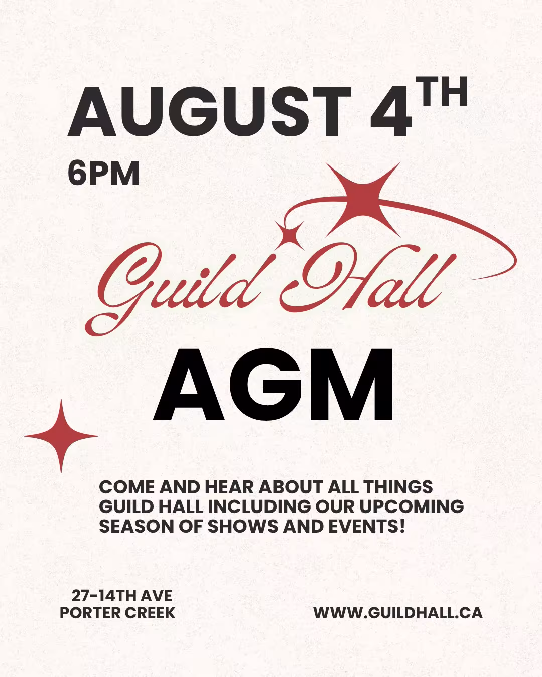 Guild Hall AGM - August 4th, 6pm